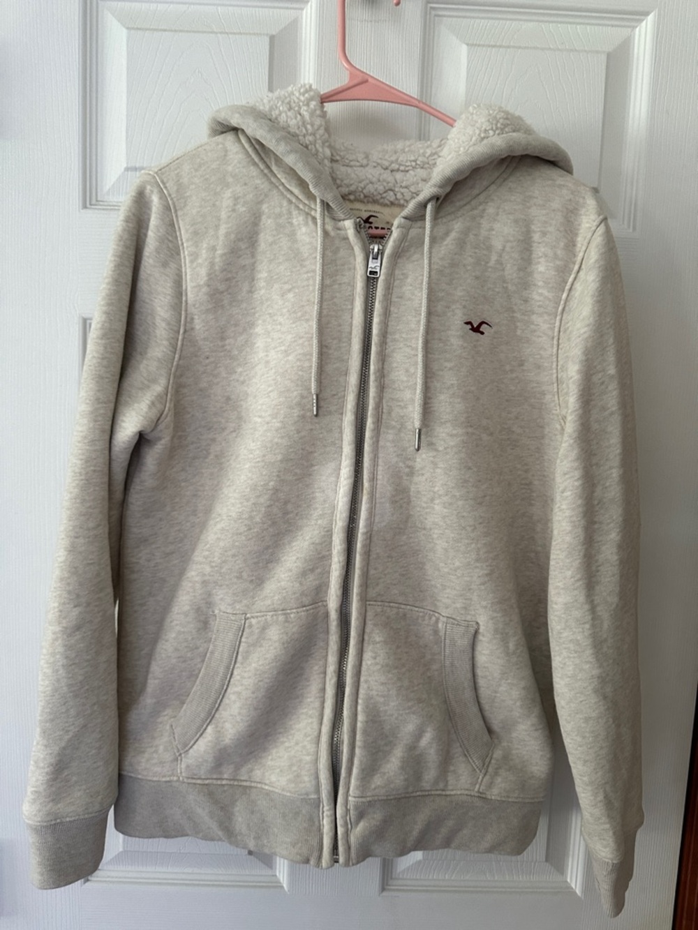 Hollister Cream Sherpa-Lined Zip Hoodie with Logo S